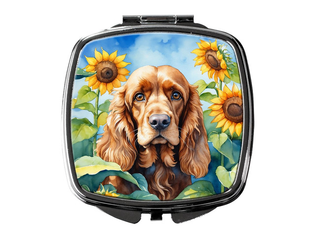 Cocker Spaniel in Sunflowers Compact Mirror Decorative Travel Makeup Mirror for Women Girls Gifts Pocket Makeup Mirror Folding Handheld