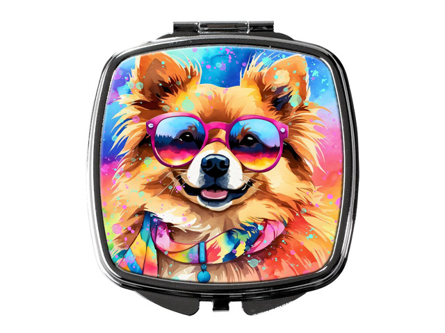 Pomeranian Hippie Dawg Compact Mirror Decorative Travel Makeup Mirror for Women Girls Gifts Pocket Makeup Mirror Folding Handheld