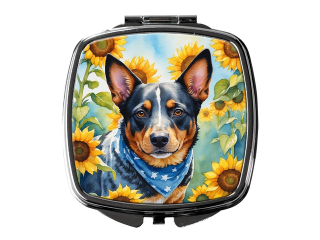 Australian Cattle Dog in Sunflowers Compact Mirror Decorative Travel Makeup Mirror for Women Girls Gifts Pocket Makeup Mirror Folding Handheld