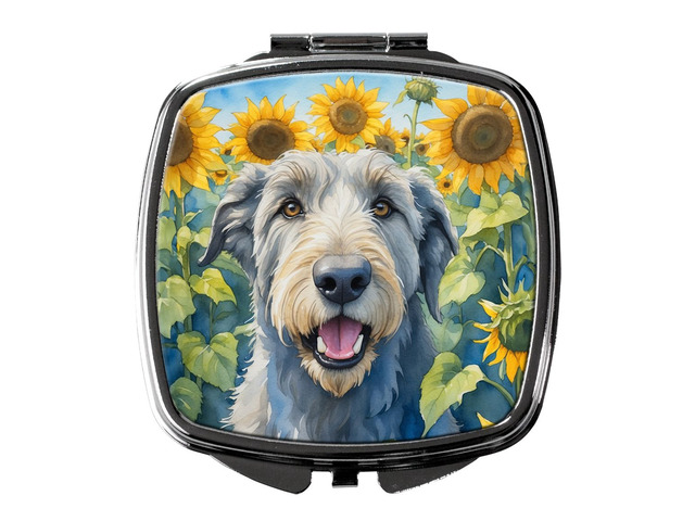 Irish Wolfhound in Sunflowers Compact Mirror Decorative Travel Makeup Mirror for Women Girls Gifts Pocket Makeup Mirror Folding Handheld