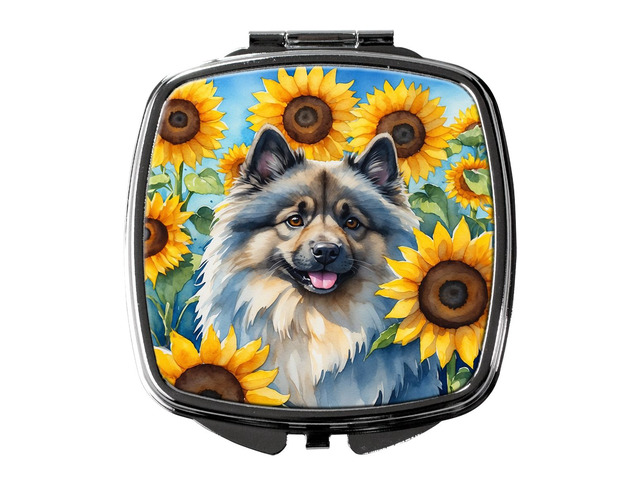 Keeshond in Sunflowers Compact Mirror Decorative Travel Makeup Mirror for Women Girls Gifts Pocket Makeup Mirror Folding Handheld