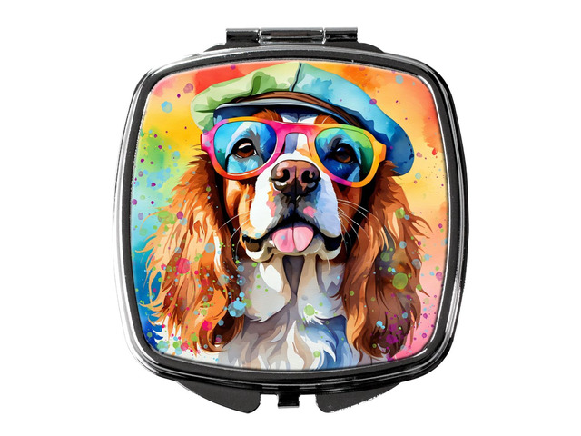 Cavalier Spaniel Hippie Dawg Compact Mirror Decorative Travel Makeup Mirror for Women Girls Gifts Pocket Makeup Mirror Folding Handheld