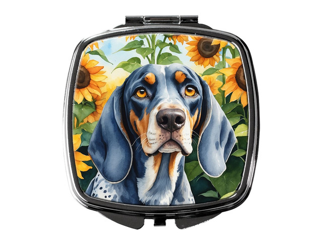 Bluetick Coonhound in Sunflowers Compact Mirror Decorative Travel Makeup Mirror for Women Girls Gifts Pocket Makeup Mirror Folding Handheld