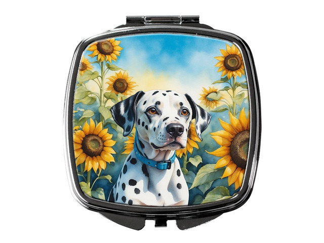 Dalmatian in Sunflowers Compact Mirror Decorative Travel Makeup Mirror for Women Girls Gifts Pocket Makeup Mirror Folding Handheld