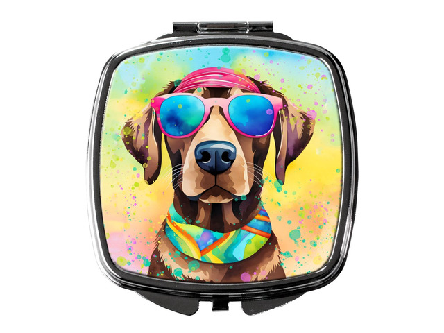 Chocolate Labrador Hippie Dawg Compact Mirror Decorative Travel Makeup Mirror for Women Girls Gifts Pocket Makeup Mirror Folding Handheld