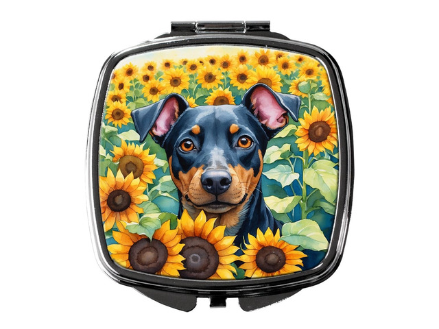 Manchester Terrier in Sunflowers Compact Mirror Decorative Travel Makeup Mirror for Women Girls Gifts Pocket Makeup Mirror Folding Handheld