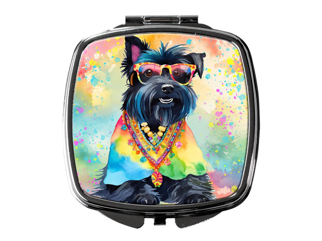 Scottish Terrier Hippie Dawg Compact Mirror Decorative Travel Makeup Mirror for Women Girls Gifts Pocket Makeup Mirror Folding Handheld