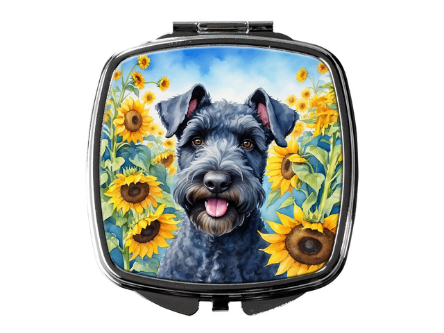 Kerry Blue Terrier in Sunflowers Compact Mirror Decorative Travel Makeup Mirror for Women Girls Gifts Pocket Makeup Mirror Folding Handheld