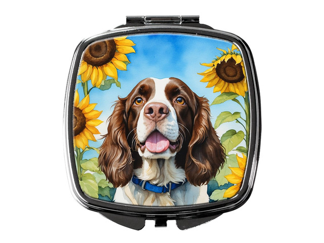 English Springer Spaniel in Sunflowers Compact Mirror Decorative Travel Makeup Mirror for Women Girls Gifts Pocket Makeup Mirror Folding Handheld