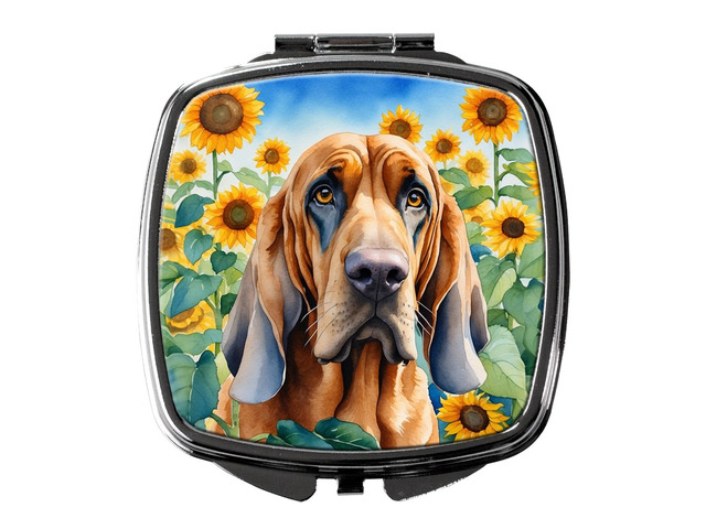 Bloodhound in Sunflowers Compact Mirror Decorative Travel Makeup Mirror for Women Girls Gifts Pocket Makeup Mirror Folding Handheld
