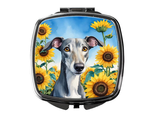 Greyhound in Sunflowers Compact Mirror Decorative Travel Makeup Mirror for Women Girls Gifts Pocket Makeup Mirror Folding Handheld