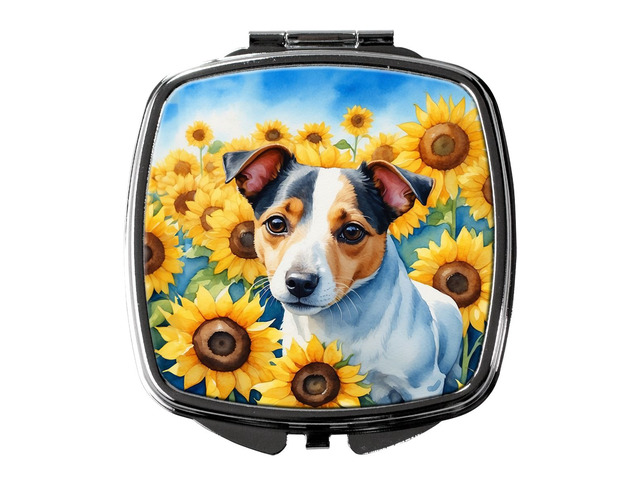 Jack Russell Terrier in Sunflowers Compact Mirror Decorative Travel Makeup Mirror for Women Girls Gifts Pocket Makeup Mirror Folding Handheld