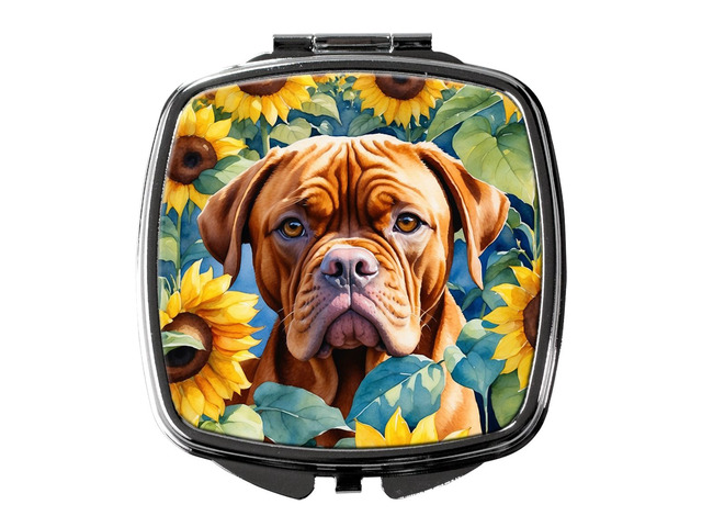 Dogue de Bordeaux in Sunflowers Compact Mirror Decorative Travel Makeup Mirror for Women Girls Gifts Pocket Makeup Mirror Folding Handheld