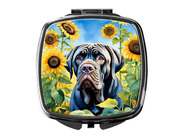 Neapolitan Mastiff in Sunflowers Compact Mirror Decorative Travel Makeup Mirror for Women Girls Gifts Pocket Makeup Mirror Folding Handheld