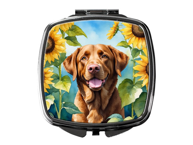 Chesapeake Bay Retriever in Sunflowers Compact Mirror Decorative Travel Makeup Mirror for Women Girls Gifts Pocket Makeup Mirror Folding Handheld