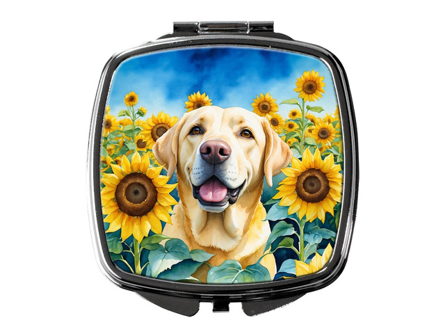 Labrador Retriever in Sunflowers Compact Mirror Decorative Travel Makeup Mirror for Women Girls Gifts Pocket Makeup Mirror Folding Handheld