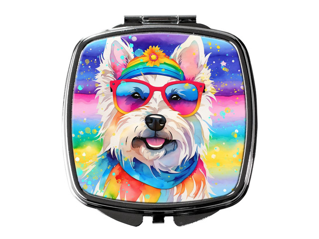 Westie Hippie Dawg Compact Mirror Decorative Travel Makeup Mirror for Women Girls Gifts Pocket Makeup Mirror Folding Handheld