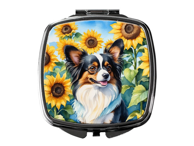 Papillon in Sunflowers Compact Mirror Decorative Travel Makeup Mirror for Women Girls Gifts Pocket Makeup Mirror Folding Handheld