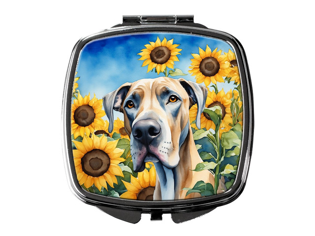 Great Dane in Sunflowers Compact Mirror Decorative Travel Makeup Mirror for Women Girls Gifts Pocket Makeup Mirror Folding Handheld