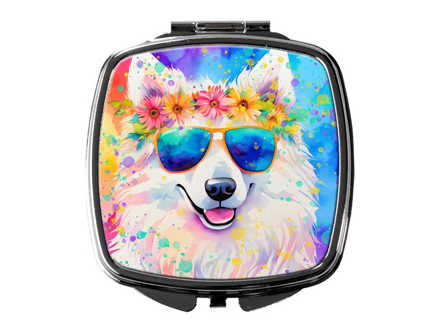 Samoyed Hippie Dawg Compact Mirror Decorative Travel Makeup Mirror for Women Girls Gifts Pocket Makeup Mirror Folding Handheld