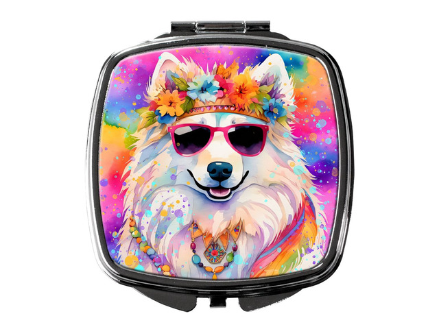 Samoyed Hippie Dawg Compact Mirror Decorative Travel Makeup Mirror for Women Girls Gifts Pocket Makeup Mirror Folding Handheld