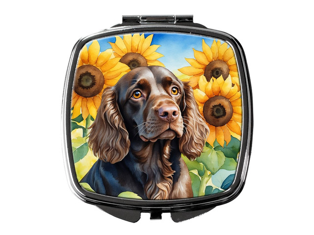 Boykin Spaniel in Sunflowers Compact Mirror Decorative Travel Makeup Mirror for Women Girls Gifts Pocket Makeup Mirror Folding Handheld