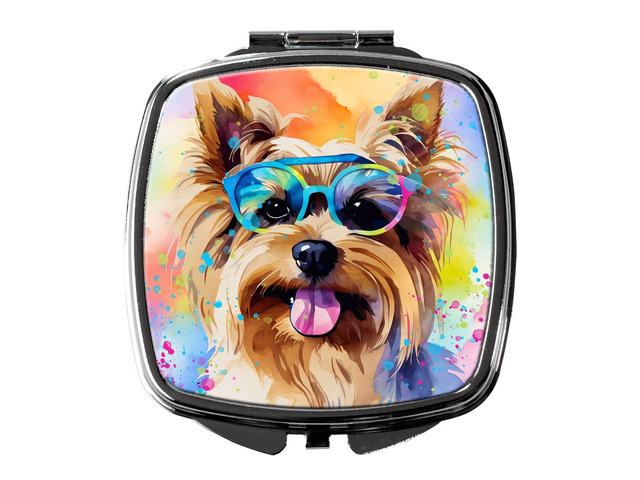 Yorkshire Terrier Hippie Dawg Compact Mirror Decorative Travel Makeup Mirror for Women Girls Gifts Pocket Makeup Mirror Folding Handheld