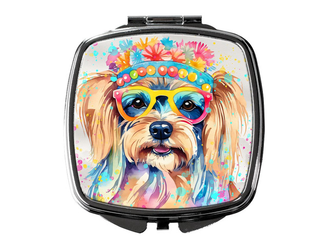 Yorkshire Terrier Hippie Dawg Compact Mirror Decorative Travel Makeup Mirror for Women Girls Gifts Pocket Makeup Mirror Folding Handheld