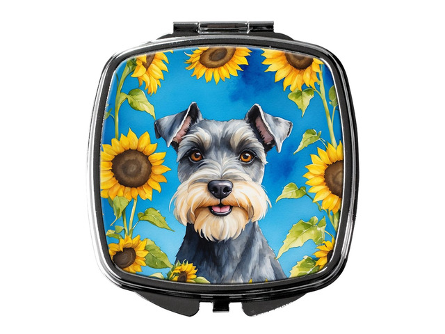 Schnauzer in Sunflowers Compact Mirror Decorative Travel Makeup Mirror for Women Girls Gifts Pocket Makeup Mirror Folding Handheld