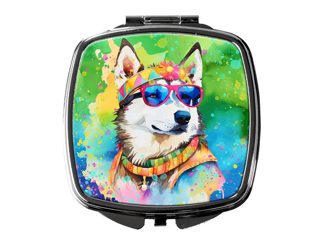 Siberian Husky Hippie Dawg Compact Mirror Decorative Travel Makeup Mirror for Women Girls Gifts Pocket Makeup Mirror Folding Handheld