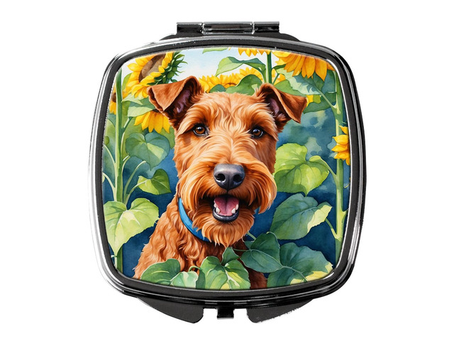 Irish Terrier in Sunflowers Compact Mirror Decorative Travel Makeup Mirror for Women Girls Gifts Pocket Makeup Mirror Folding Handheld
