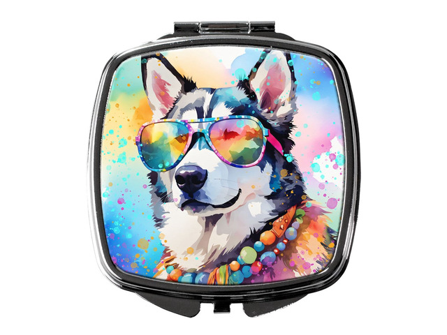 Siberian Husky Hippie Dawg Compact Mirror Decorative Travel Makeup Mirror for Women Girls Gifts Pocket Makeup Mirror Folding Handheld