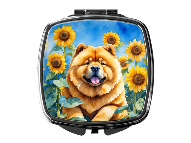 Chow Chow in Sunflowers Compact Mirror Decorative Travel Makeup Mirror for Women Girls Gifts Pocket Makeup Mirror Folding Handheld