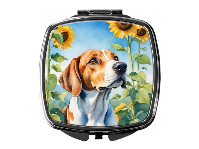 English Foxhound in Sunflowers Compact Mirror Decorative Travel Makeup Mirror for Women Girls Gifts Pocket Makeup Mirror Folding Handheld