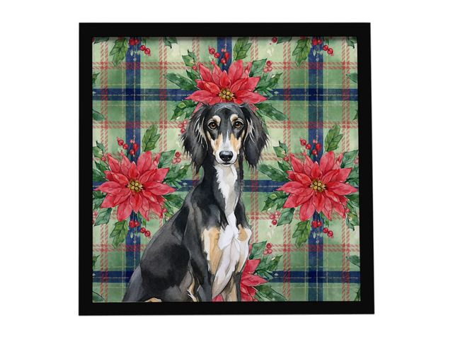 Black and Tan Saluki Christmas PoinsettIas Framed Metal Print Bathroom, Kitchen, Office, Home Decor Wall Art Ready to Hang, Square, 8X8