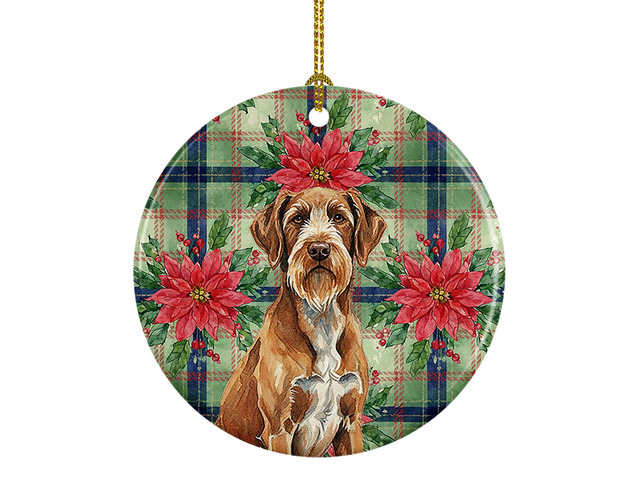 Wirehaired Pointing Griffon Christmas PoinsettIas Ceramic Ornament Christmas Tree Hanging Decorations for Home Christmas Holiday, Party, Gift, 3...