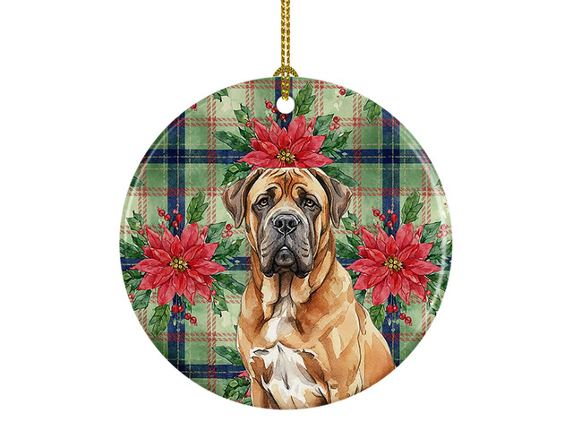 Neapolitan Mastiff Christmas PoinsettIas Ceramic Ornament Christmas Tree Hanging Decorations for Home Christmas Holiday, Party, Gift, 3 in, Multicolor