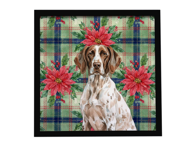 German Shorthaired Pointer Christmas PoinsettIas Framed Metal Print Bathroom, Kitchen, Office, Home Decor Wall Art Ready to Hang, Square, 8X8