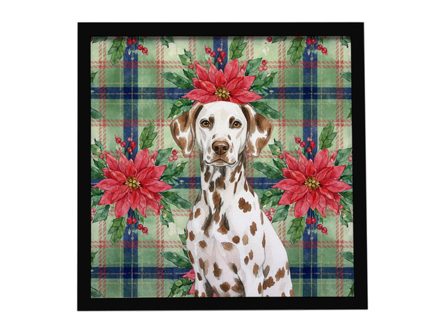 Liver Dalmatian Christmas PoinsettIas Framed Metal Print Bathroom, Kitchen, Office, Home Decor Wall Art Ready to Hang, Square, 8X8