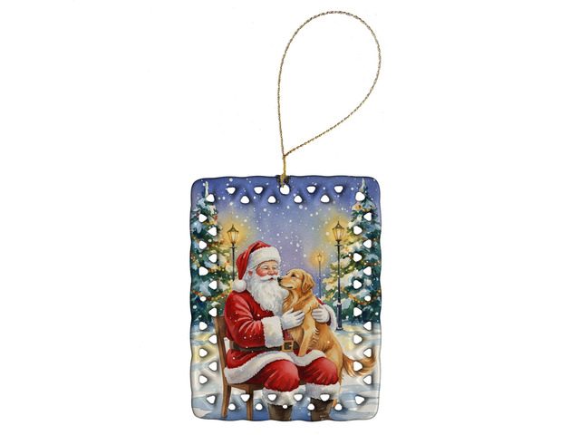 Golden Retriever with Santa Claus Porcelain Ornament Christmas Tree Hanging Decorations for Home Christmas Holiday, Rectangle, Gift, Multicolor