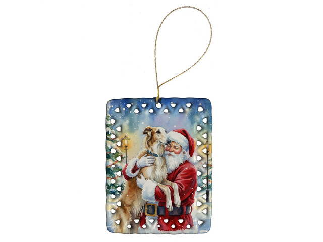 Borzoi/ with Santa Claus Porcelain Ornament Christmas Tree Hanging Decorations for Home Christmas Holiday, Rectangle, Gift, Multicolor