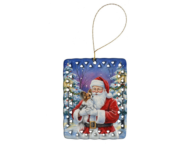 Papillon with Santa Claus Porcelain Ornament Christmas Tree Hanging Decorations for Home Christmas Holiday, Rectangle, Gift, Multicolor