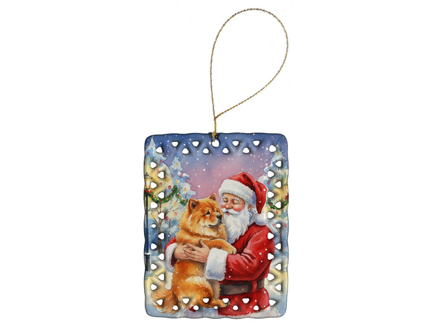 Chow Chow with Santa Claus Porcelain Ornament Christmas Tree Hanging Decorations for Home Christmas Holiday, Rectangle, Gift, Multicolor
