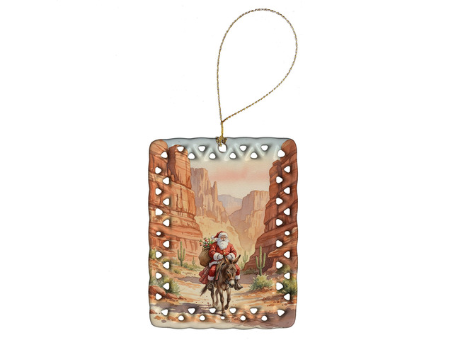Santa Claus in the Desert Canyon Christmas Porcelain Ornament Christmas Tree Hanging Decorations for Home Christmas Holiday, Rectangle, Gift,...