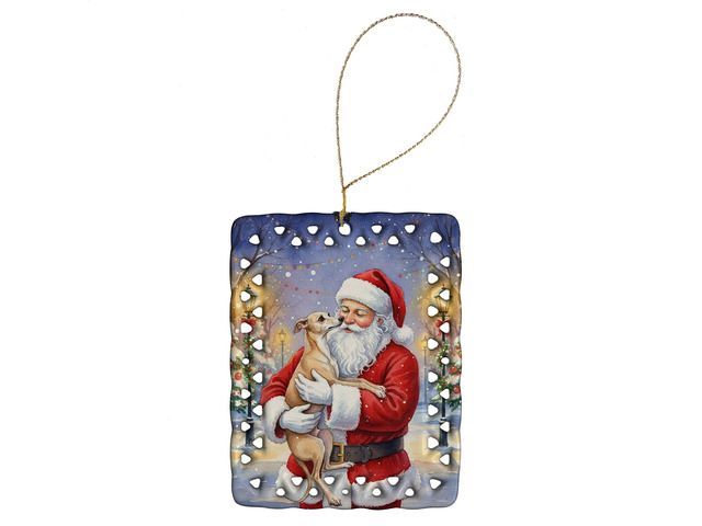 Italian Greyhound with Santa Claus Porcelain Ornament Christmas Tree Hanging Decorations for Home Christmas Holiday, Rectangle, Gift, Multicolor