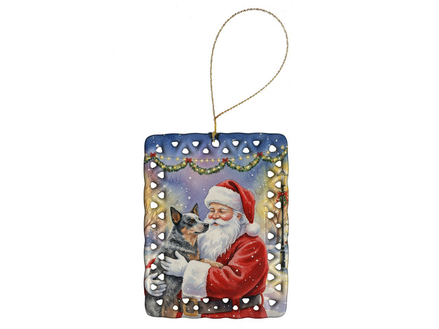 Australian Cattle Dog with Santa Claus Porcelain Ornament Christmas Tree Hanging Decorations for Home Christmas Holiday, Rectangle, Gift, Multicolor