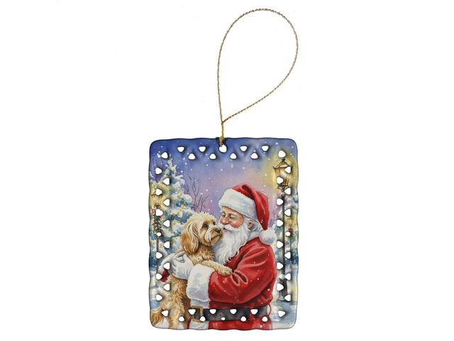 Cockapoo with Santa Claus Porcelain Ornament Christmas Tree Hanging Decorations for Home Christmas Holiday, Rectangle, Gift, Multicolor