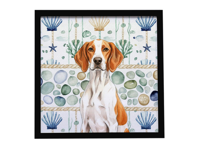 Orange and White Pointer Coastal Sea Glass Framed Metal Print Bathroom, Kitchen, Office, Home Decor Wall Art Ready to Hang, Square, 8X8