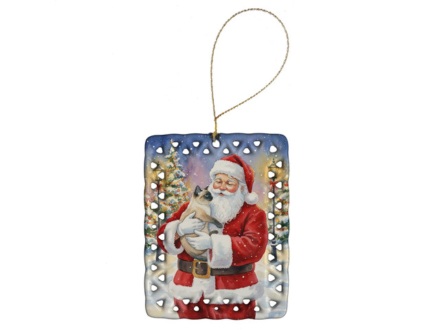 Siamese Cat with Santa Claus Porcelain Ornament Christmas Tree Hanging Decorations for Home Christmas Holiday, Rectangle, Gift, Multicolor