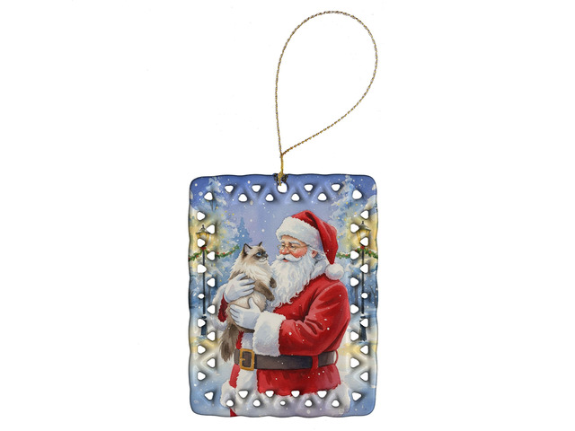 Himalayan Cat with Santa Claus Porcelain Ornament Christmas Tree Hanging Decorations for Home Christmas Holiday, Rectangle, Gift, Multicolor